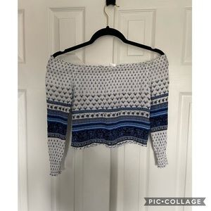 Graphic print off the shoulder crop top